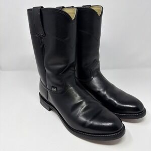 Justin Basics Men's Black Leather Cowboy Boots Size 8.5 D Pull On Western